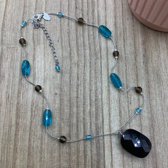 Lia Sophia Silver Tone Faceted Brown Faux Turquoise Necklace - Picture 3 of 7